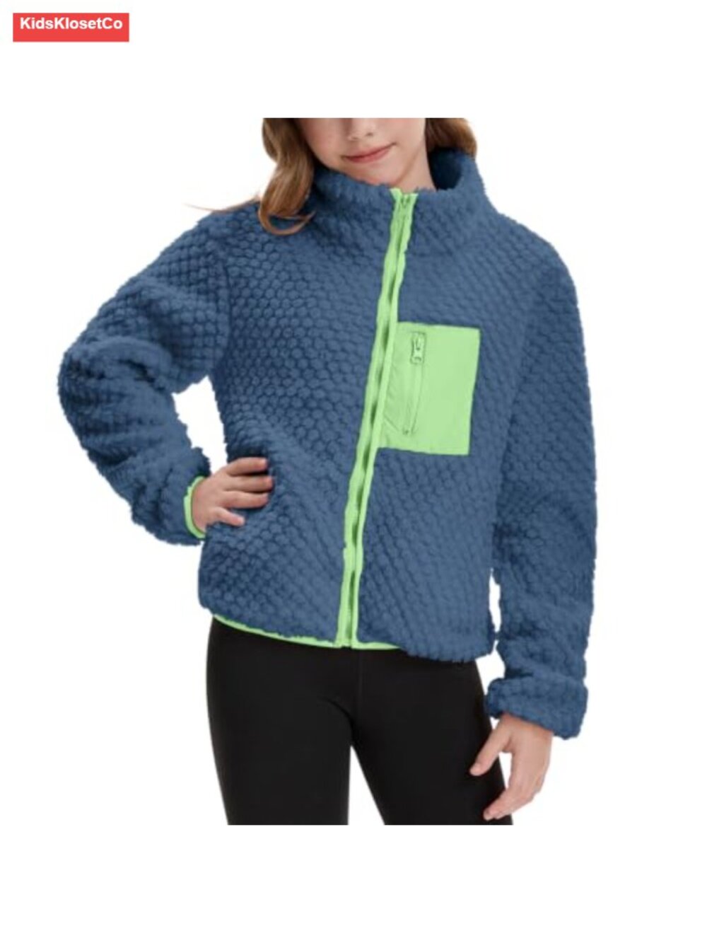 Girls Zip-Up Fleece Jacket with Pockets, 260g Microfleece, Kids Outdoor